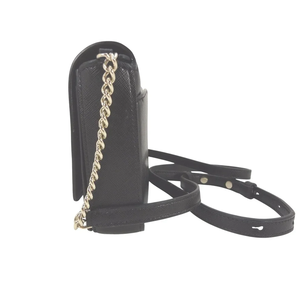 Kate Spade New York Black‎ Saffiano Leather Crossbody Wallet on Chain Bag Gold